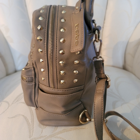 BEBE Backpack 2-in-1 Crossbody with God Studs and Rhinestones with Top Handle - Picture 1 of 4